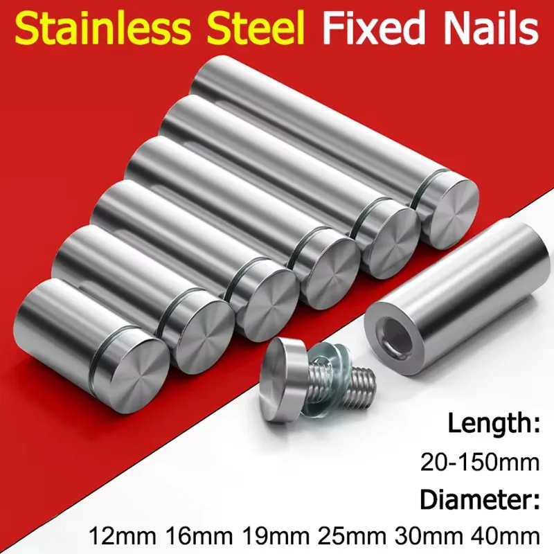 

4pcs Glass Fasteners 12/16/19/25/30/40mm Stainless Steel Advertising Standoffs Pin Nails Billboard Fixing Screws Hardware Nail