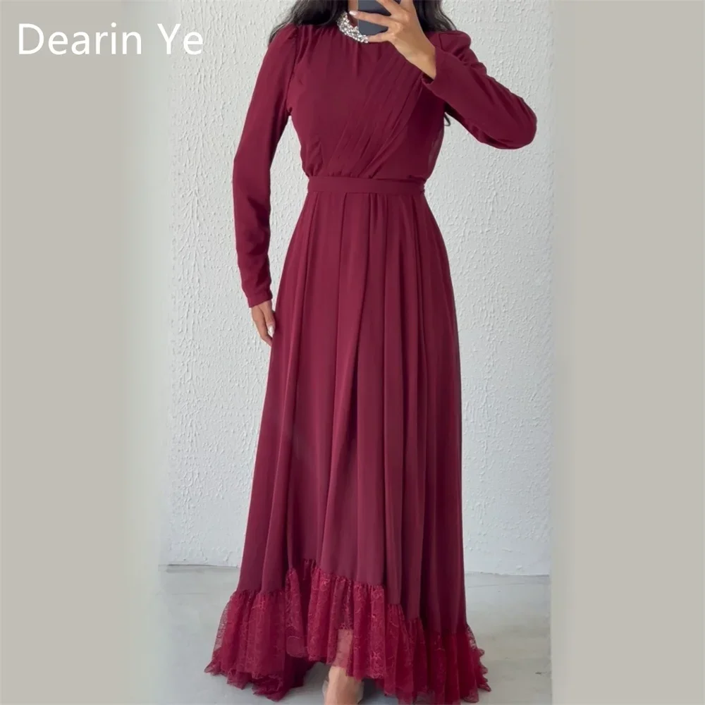 

Prom Gown Saudi Arabia Formal Dearin Scoop Neckline A-line Floor Length Skirts Draped Layered Knot Lace Bead Bespoke Occasion Dr