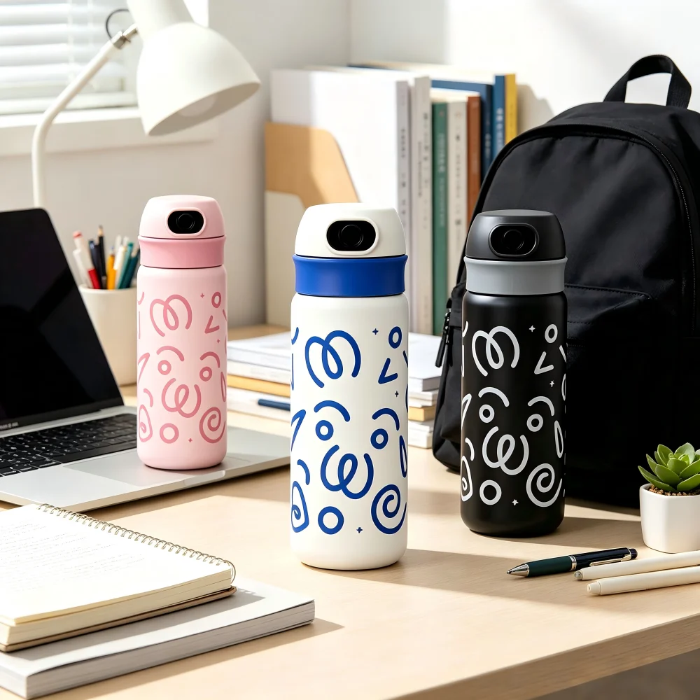 New fingerprint water cup 316 stainless steel intelligent unlocking straw cup portable dual drink thermos cup