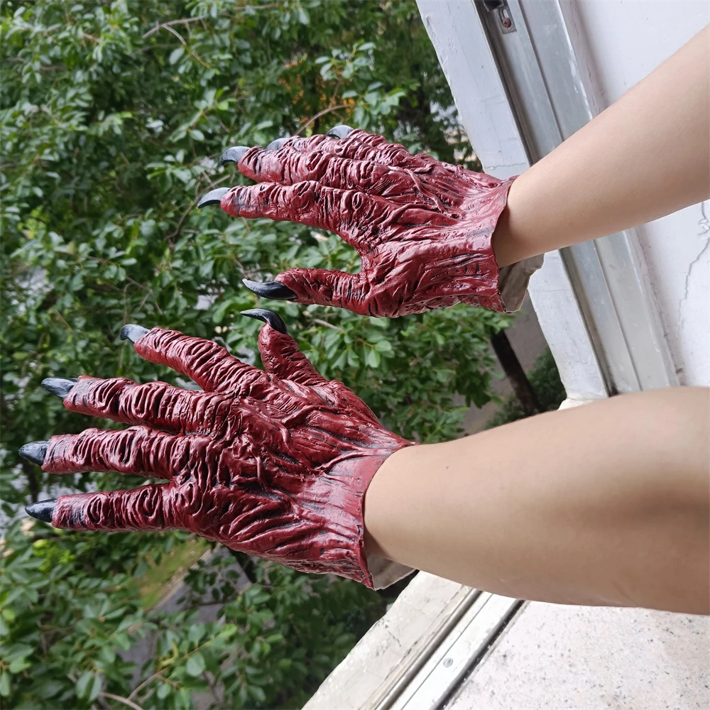 Halloween Demon Witch Gloves Devil Claw Movie Game Cosplay Red Paws Horror Devil Costume Gloves Fancy Dress Party Props