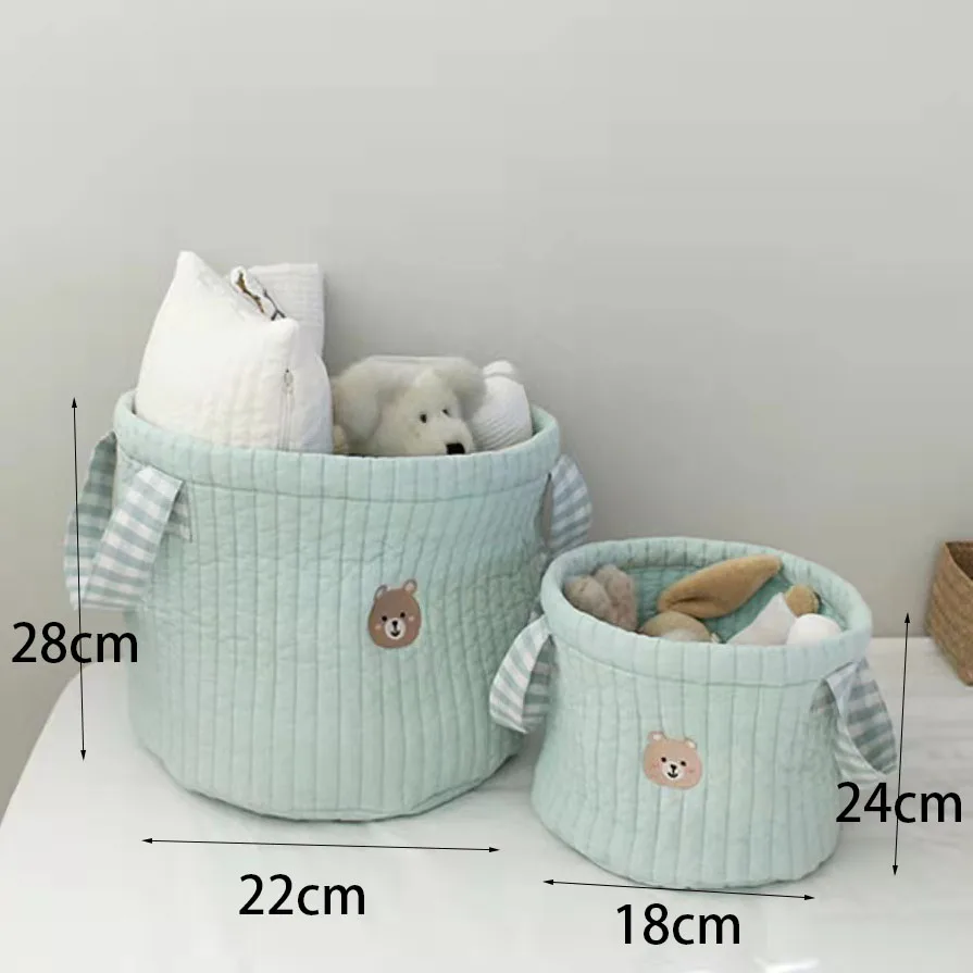 Personalized Name Bear Storage Bucket Cotton Storage Basket Diaper Bag Large Capacity Cotton Storage Bin for Home Nursery Room