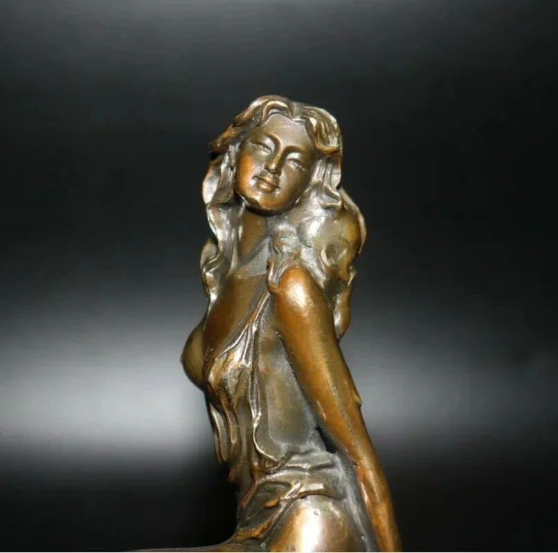 19cm China Brass Archaize Female Beauty Crafts Statue