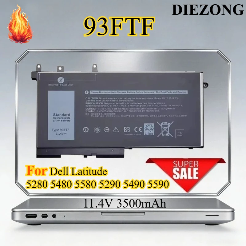 

New 93FTF 083XPC 4YFVG 11.4V 3500mah High-Quality Laptop Battery for Dell Latitude 5280 5480 5580 5290 5490 5590