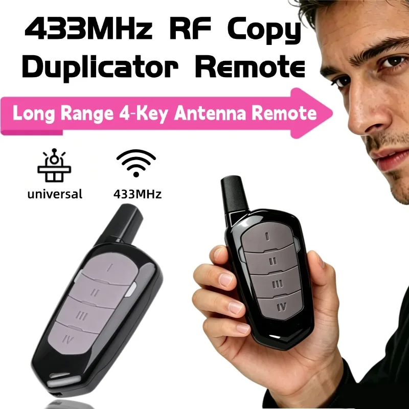 Long Range 433MHz 4‑Key Antenna RF Remote Duplicator Copy‑Code Transmitter For Garage Door Automatic Gate Rolling Shutter Opener