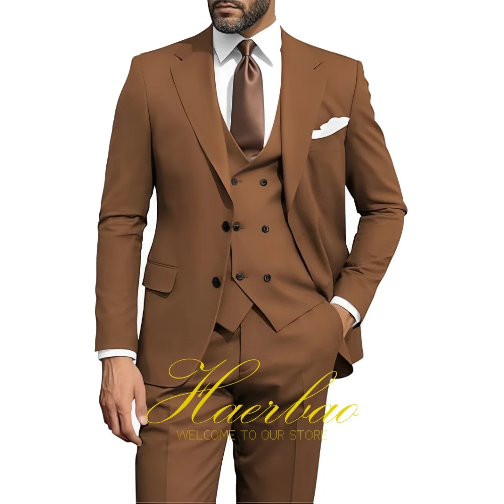 

Мужской деловой костюм из трех предметов, приталенный пиджак, двубортный жилет, брюки, деловой мужской костюм для свадебной вечеринки, смокинги