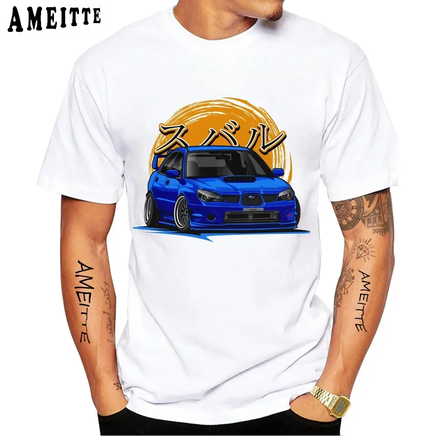 New Summer Men's Short Sleeve Impreza WRX STi Blue Classic Car Print T-Shirt Harajuku White Casual Boy Tees Hipster Cool Tops