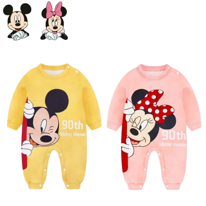 Disney Mickey and Minnie cartoon cute plus velvet thickened children's jumpsuit kawaii men's and women's outdoor clothing gift