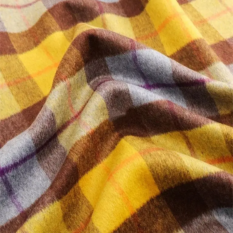 2 Yards of Autumn and Winter Orange, Blue, and Brown Colorful Plaid Double-Sided Peelable Smooth Wool Fabric for Coats and Cloth