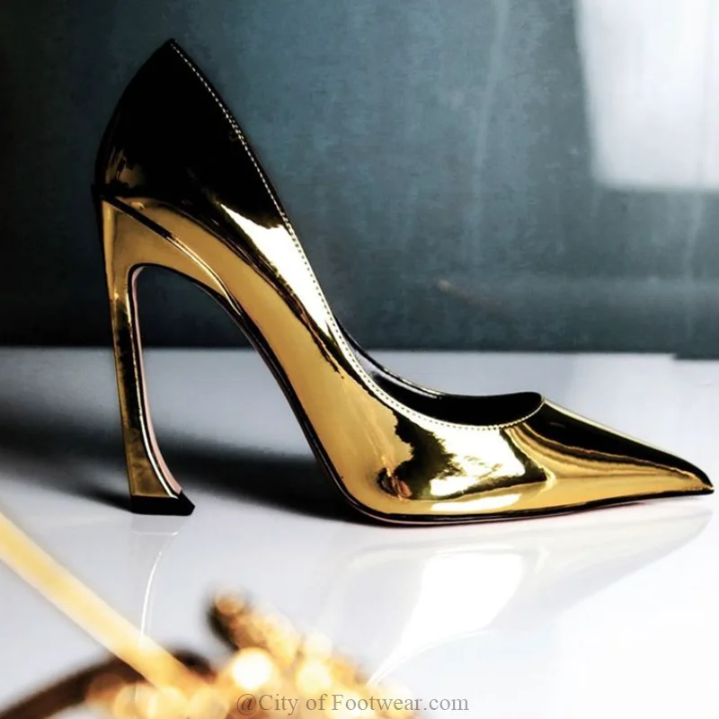 Grace Pointed Toe Leather Pumps Women's 2024 Summer New in Chic Gold/Black High Heels Luxury Designer Party Shoes on Offer