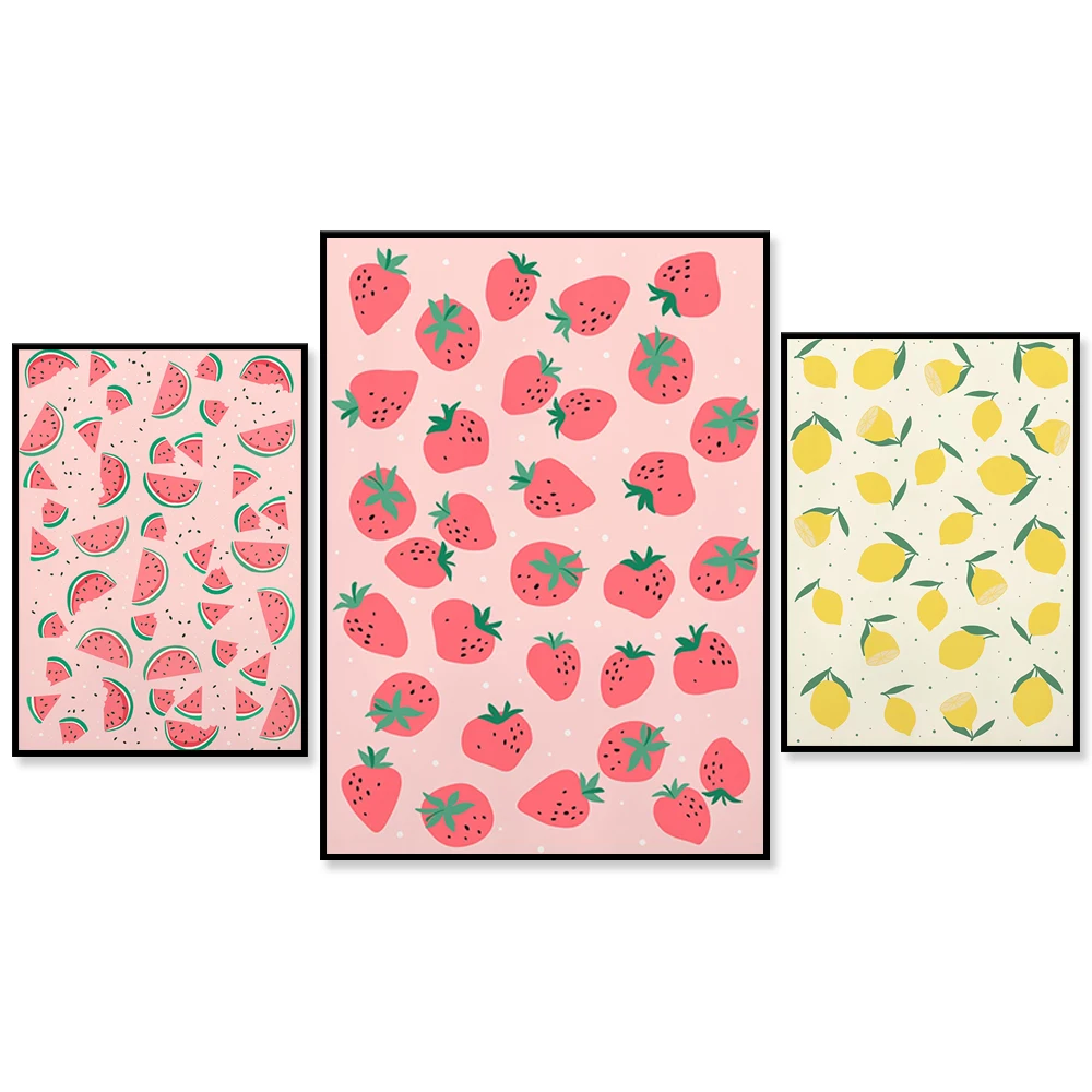 Watermelon Print,Strawberry Print,Lemon Print // Fruit wall art, Citrus print, Cute kitchen decor, Colourful kitchen prints,