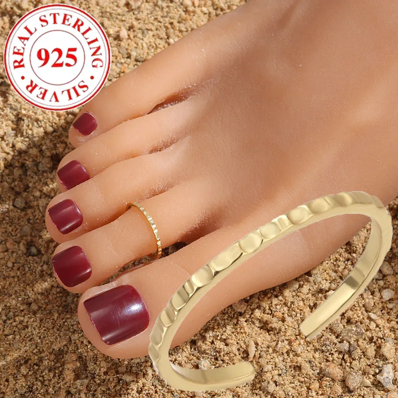 

S925 Sterling Silver Summer Beach Slim Women's Beach Opening Adjustable Toe Ring Hypoallergenic Suitable for Vacation