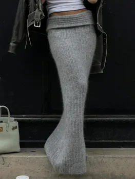 BWQ Knitted High Waist Long Skirts For Women 2024 Retro Casual Loose Maxi Skirt Women's Autumn Winter Elegant Skirt Female