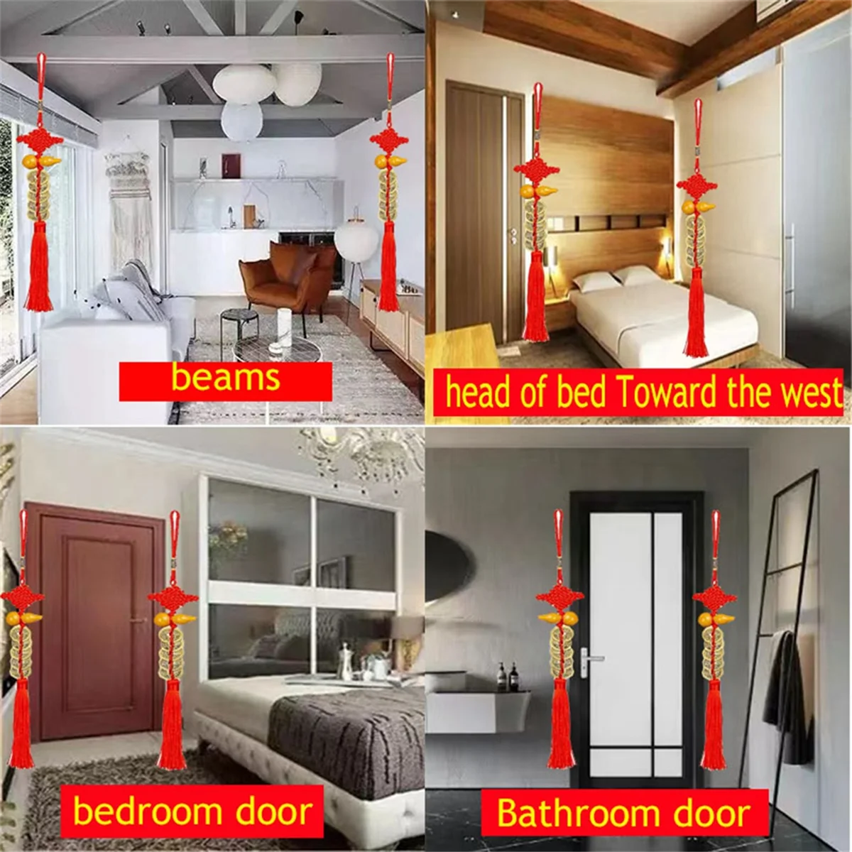 HHTL Feng Shui Good Luck Tassel Chinese Knot Pendant Chinese Knot Lucky Charm Suitable for Car Bag Office and Other Scenes