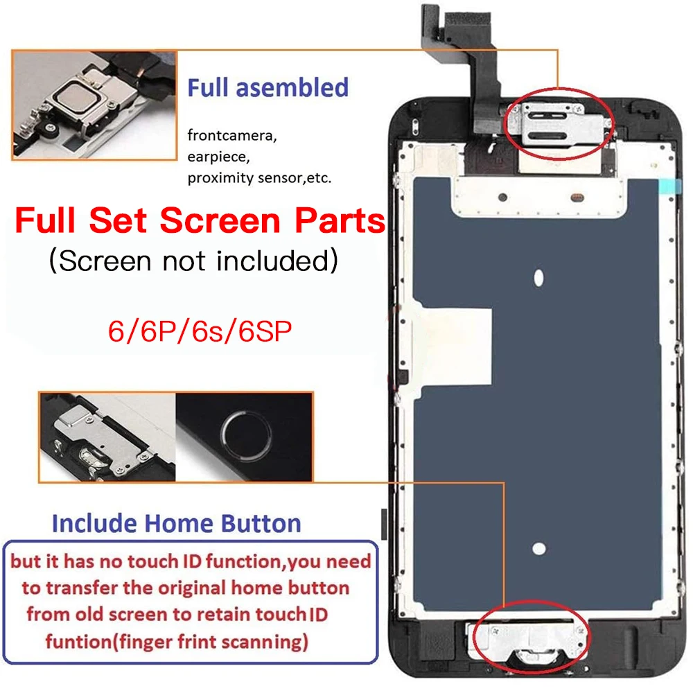 Full Set Lcd Parts Replacement For iPhone 6 6s 7 8 Pllus Front Camera Front Camera Home Button Flex Cable Ear Speaker Full Screw