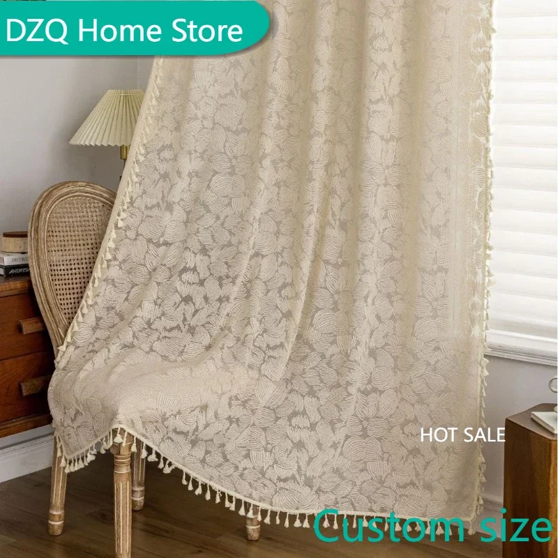 

Modern Minimalist Pastoral Style Transparent Hollow Jacquard Curtain Sunshade Sun Protection Curtain Bedroom Living Room Curtain