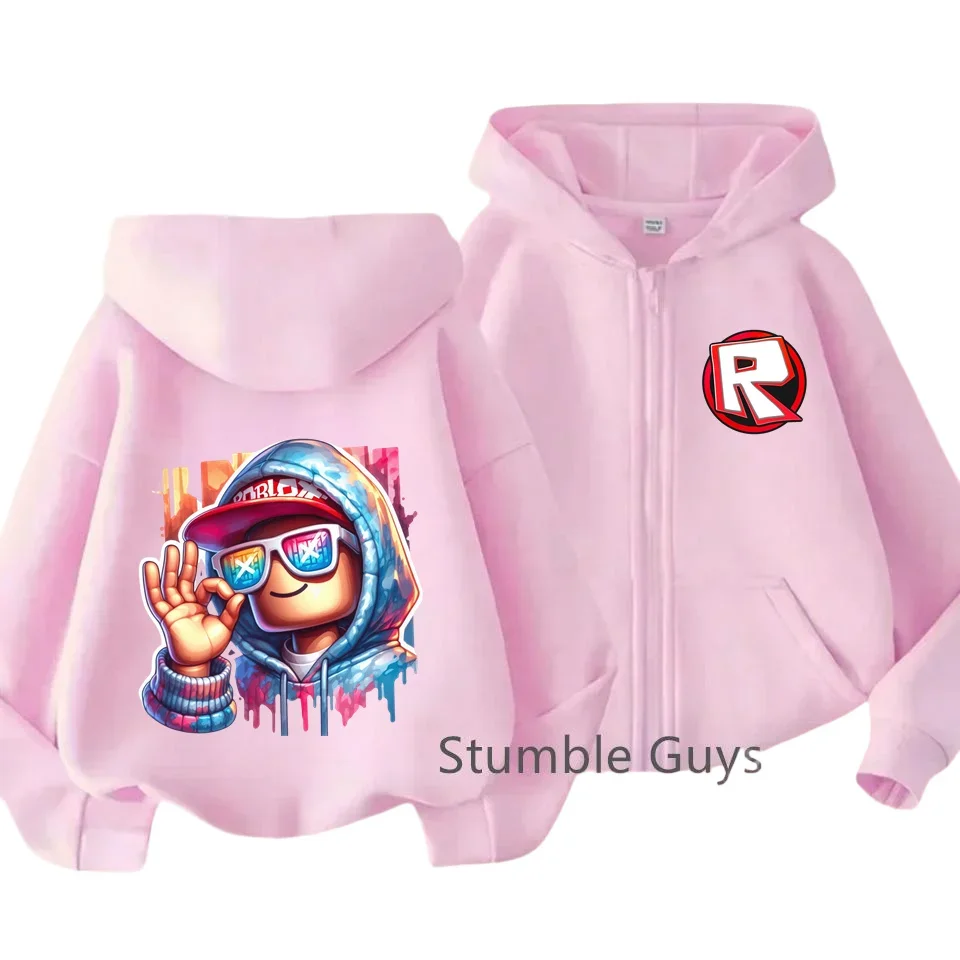 Dziecięca bluza z kapturem Roblox z miękkim zamkiem błyskawicznym, grafika z gry wiosennej, anime, ubrania dla chłopców, modne ubrania dla dziewcząt