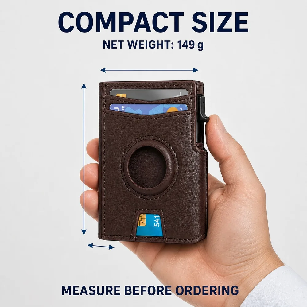 Slim Men's Pop-Up Card Wallet, RFID Blocking PU Leather Bifold with Money Clip, ID Window and Round Locator Holder, 10+ Cards