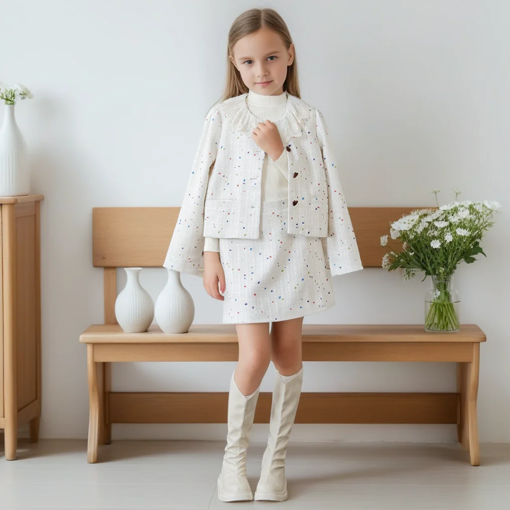 

Girls Princess Skirt Set Elegant White Party Gown Spring Fall Birthday Performance Pageant Formal Wear 8-15 Y Teen Kids Outfits