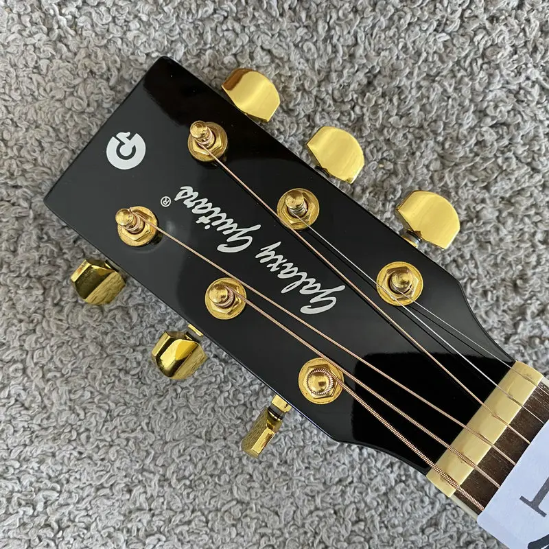 I759 Genuine Galaxy Acoustic Guitar Glossy Black Color 20 Frets Solid Spruce Top with Mahogany Body New