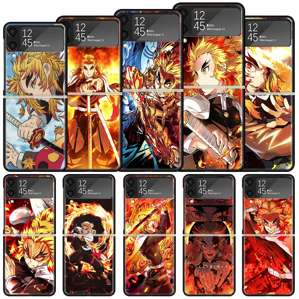 Demon Slayer Rengoku Kyoujurou Shockproof Hard Case For Samsung Galaxy Z Flip 6 5 4 3 5G Phone Cover Z Flip3 Flip4 Flip5 Flip6 B