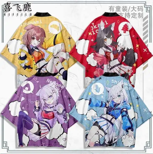 

2024 Anime Hololive Ookami Mio Short Sleeve Haori Cosplay Costume Men Woman Casual Student Loose Tops Shorts anime