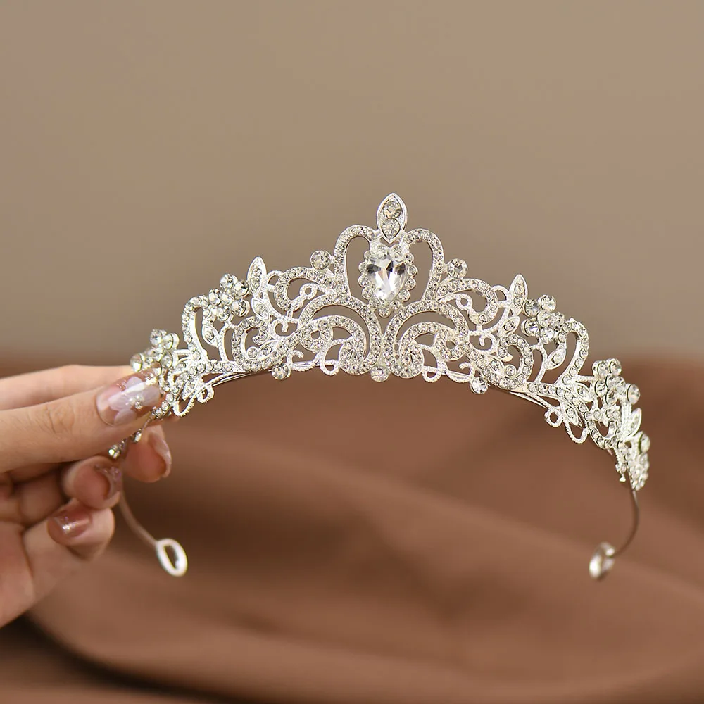 Colore argento corona da sposa e accessori per capelli diadema di cristallo di strass per accessori per abiti da sposa da ragazza regalo di