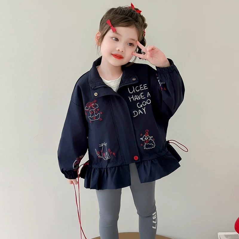 Primavera outono bebê meninas casaco de algodão com cordão na cintura elegante criança criança bonito dos desenhos animados jaqueta de gola alta crianças wear