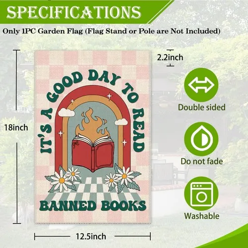 It's A Good Day To Read Banned Books Garden Flag, 12 x 18 Inch Double Sided F... YYZ