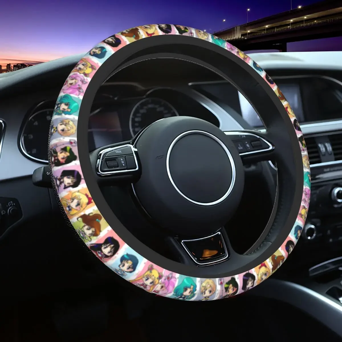 Moon Girl Anime Car Steering Wheel Cover 38cm Elastic Cartoon Collage Suitable Car-styling Steering-Wheel Accessories