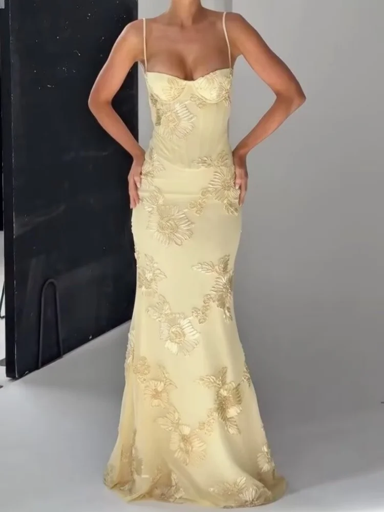 فستان طويل جديد فاخر ومثير ومطرز بالزهور من Tidalyf برقبة على شكل قلب كاميس قابل للتعديل فستان أنيق للحفلات النسائية #4