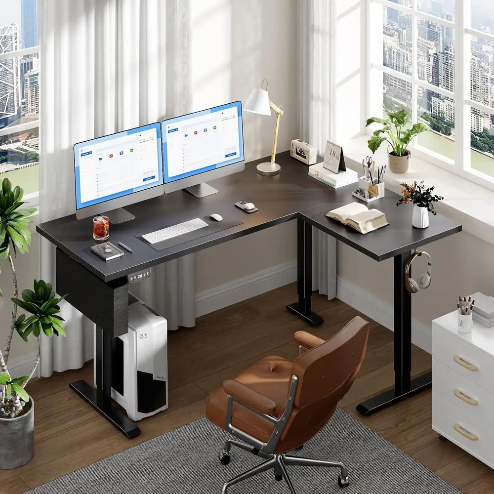 L-Shaped Electric Standing Desk, Adjustable Height, LED Display & Memory Presets, Ergonomic Sit-Stand Desk for Home Office