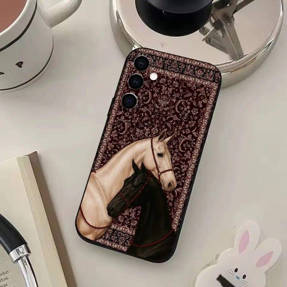 Funda de teléfono Noble con diseño persa de caballo para Samsung Galaxy A73, A72, A71, A70, A53, A52, A51, otras fundas negras suaves