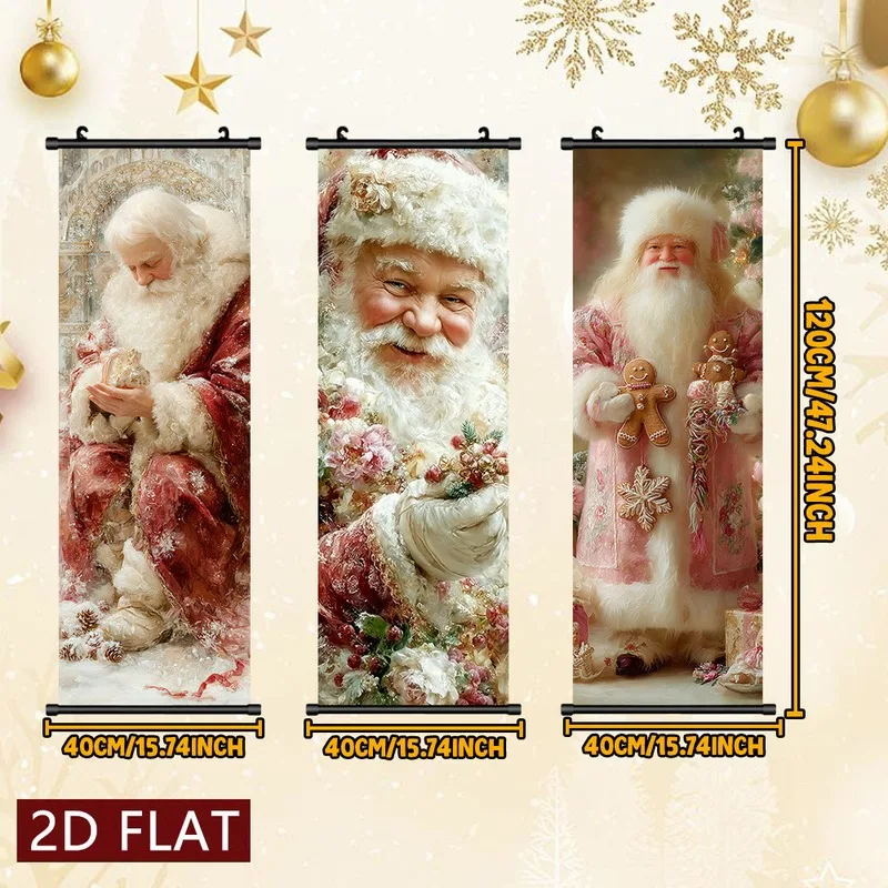 VIKAMA 3PCS Christmas Wall Hanging Set, Golden Glowing Tree Dark Background Scroll Banner for Xmas Home Door Decor