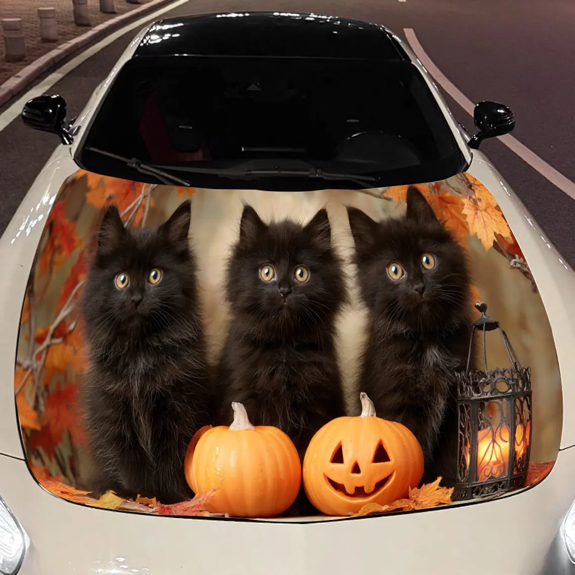 

Adorable Halloween Black Cats Car Engine Hood Sticker, Auto Vinyl Wraps, Waterproof Self-adhesive Vehicle Decal, Durable & Anti-
