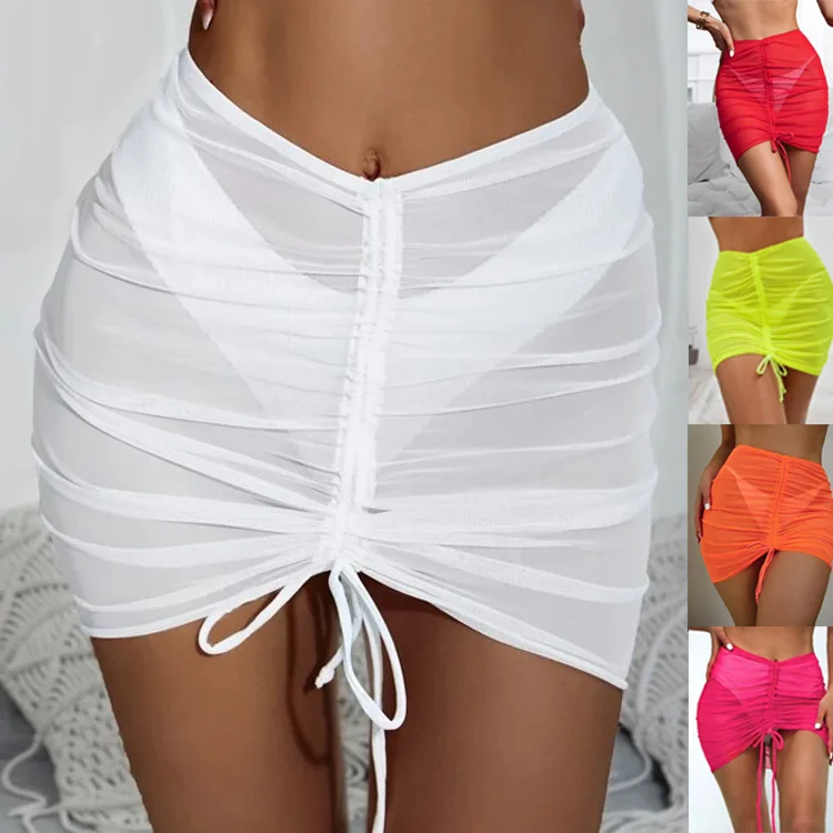 

New Beach Cover Up Skirt with Slip Solid Color Seaside Resort Dress Sarong Sunscreen Skirt White Beach Outfits for Women