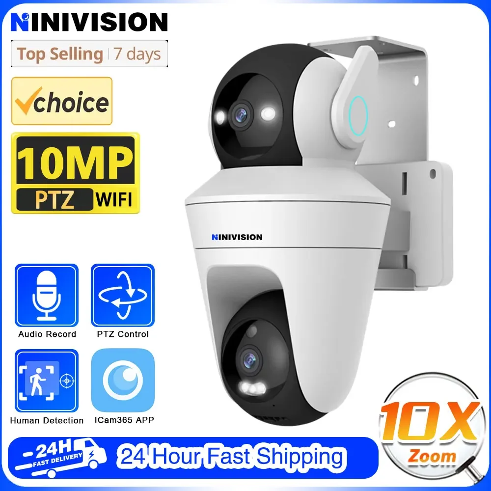 

10MP 10X PTZ Zoom Dual Lens WiFi Security Camera 360° PTZ OutDoor With ICam365 App Two-Way Audio Motion Tracking Local Storage