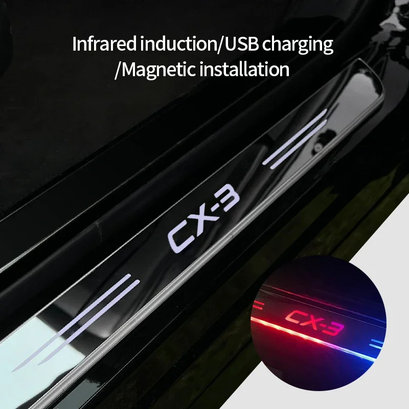 Acrylic USB Power Moving LED Welcome Pedal Car Scuff Plate Pedal Door Sill Pathway Light For Mazda CX3 CX-3 Auto Accessories