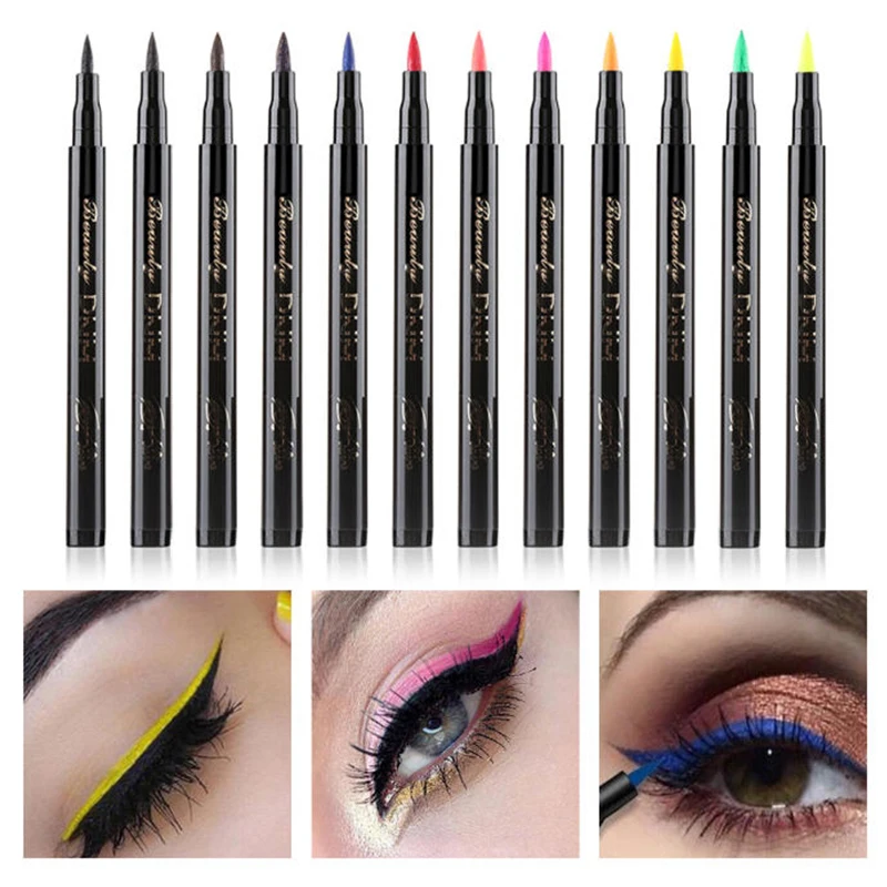 12-Farben-Flüssig-Eyeliner-Stift, wasserdicht, bunt, Eyeliner-Stift, Highlight, Neon, bunt, langlebig, Augen-Make-up, Kosmetik