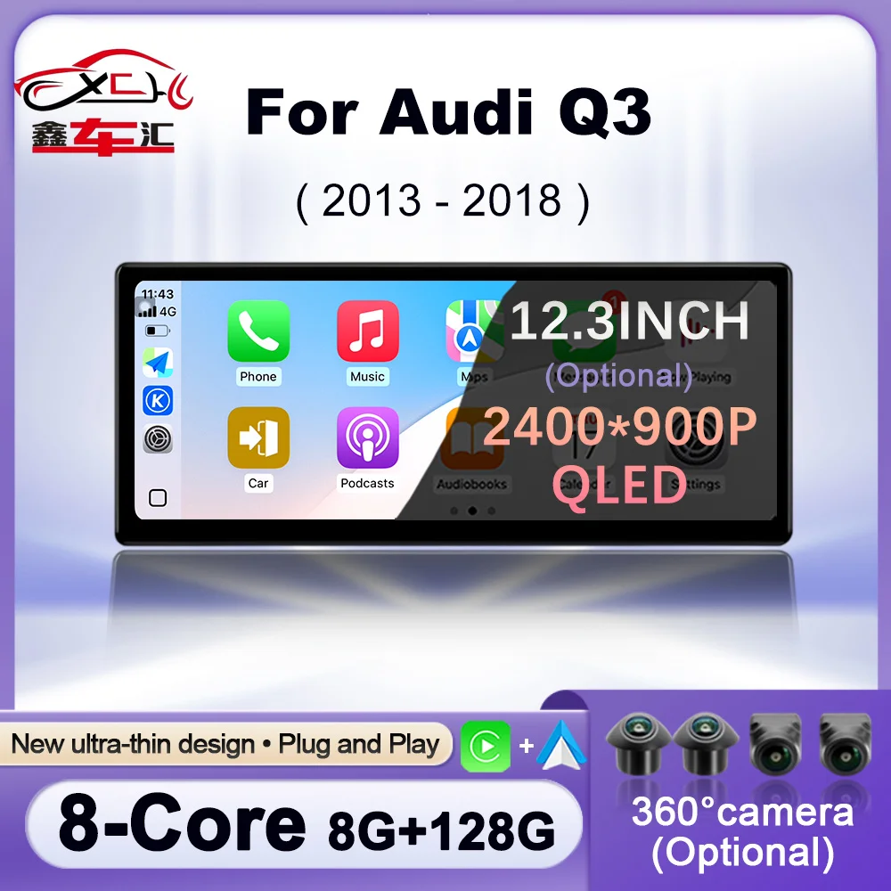 

Wireless CarPlay For Audi Q3 2013 - 2018 Car Radio Multimedia Navigation GPS Android 16 WIFI 4G LTE QLED Touch Screen DSP Stereo