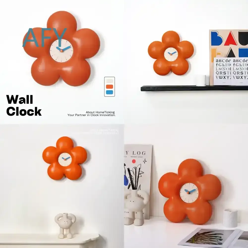 Orange Flower Wall Clock for Modern Home Decor Bedroom Living Room Office Resin Silent Wall Clock Creative Luxury Table Clock