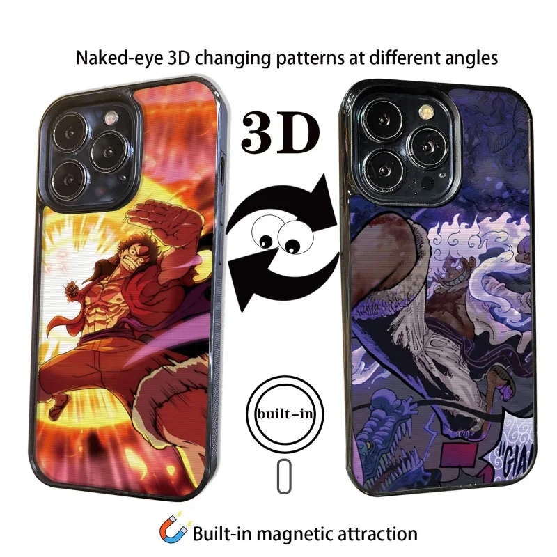 

3D L-Luffy O-One Pieces Phone Case for iPhone 11 12 13 14 15 16 Pro Max Plus Magnetic Wireless Charging Magsafe Cover Capa
