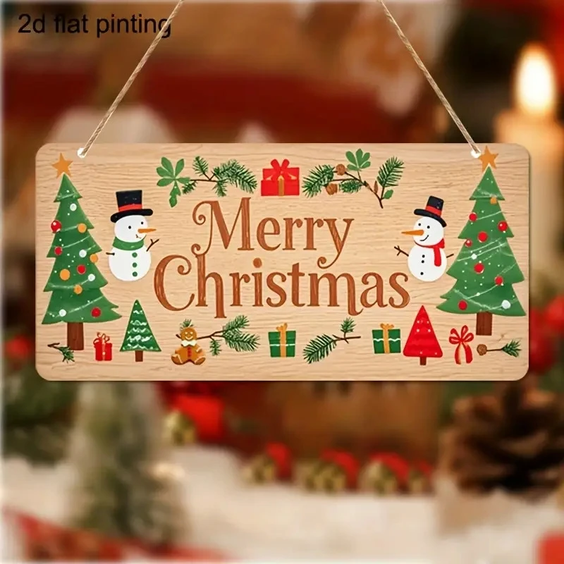 Christmas 2D Rectangle Wooden Sign Snowman Pine Tree Pattern Rural Farmhouse Greeting Home Porch Decor Hanging Artwork Gifts