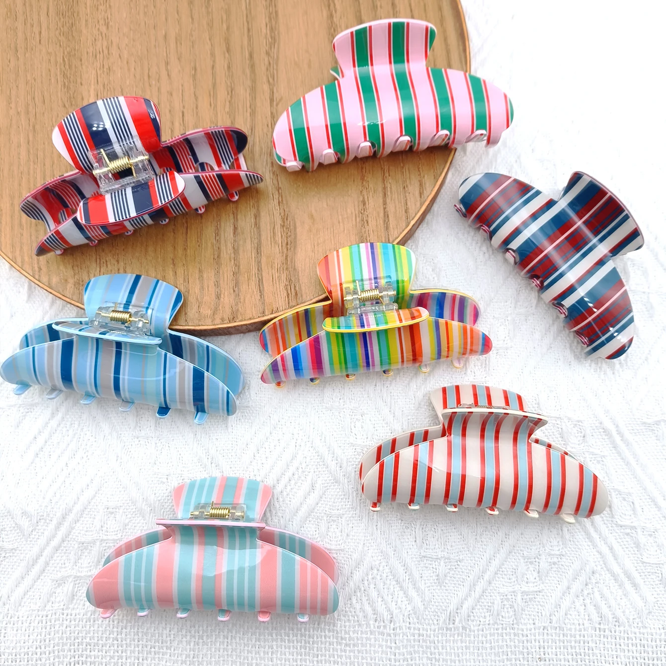 1 Stück Große Bunte Gestreifte Haarklammer Klassischer Casual-Stil Haarklammern Haaraccessoires für Frauen Haaraccessoires