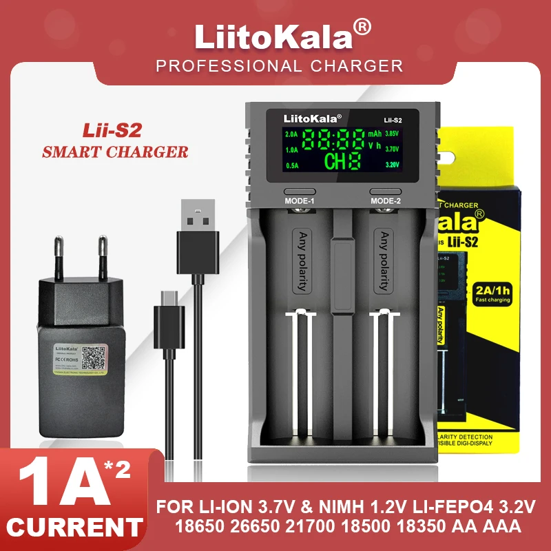 LiitoKala Lii-PD2/S2 ładowarka do 18650 26650 21700 18350 AA AAA 3.7V/3.2V/1.2V baterie litowe NiMH 18650 ładowarki