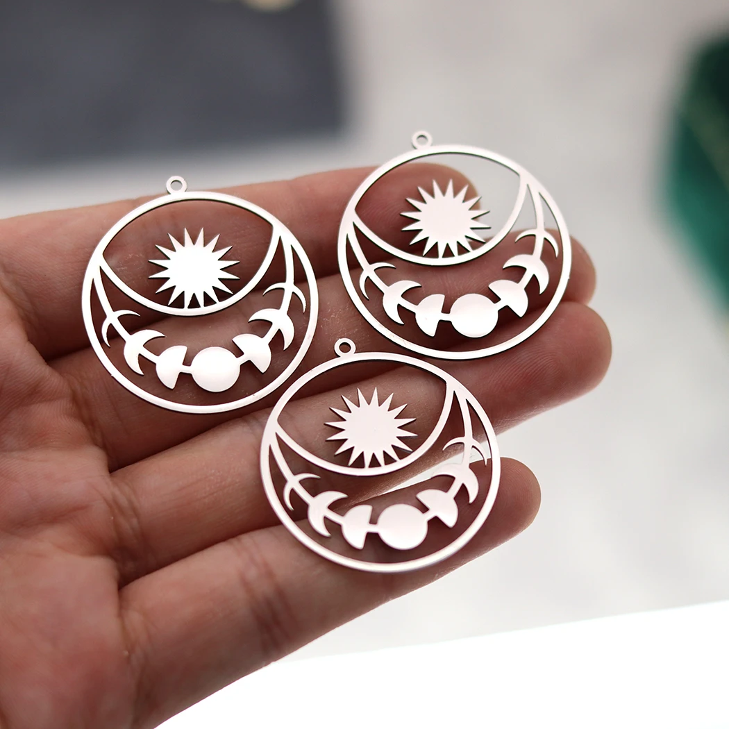 3PCS/Lot Star Moon Sun Stainless Steel Pendant Charms For DIY Earrings Jewelry Making Necklace for Women Accessories