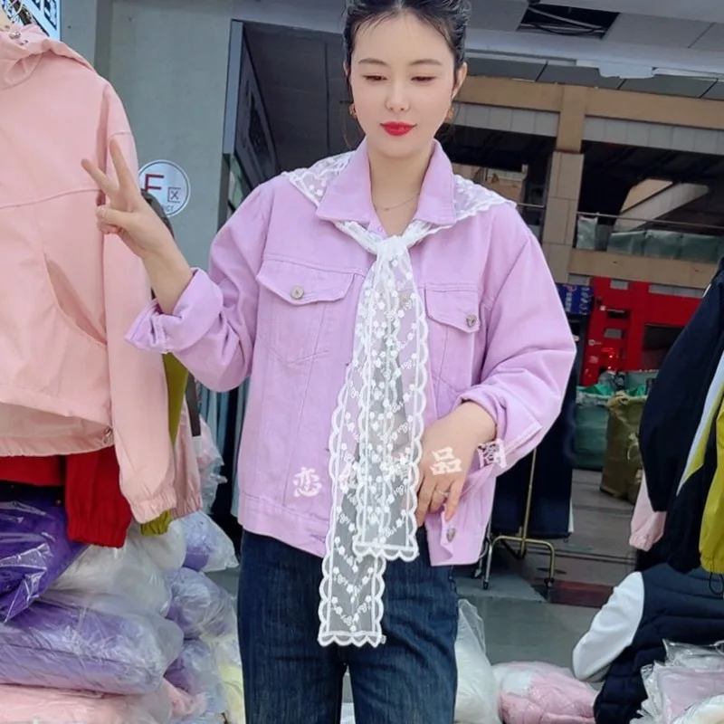 Spring ， Autumn New Short Jacket Denim Jacket Lace Shawl Top Simple Commuter Fashion Women's High quality high appearance level