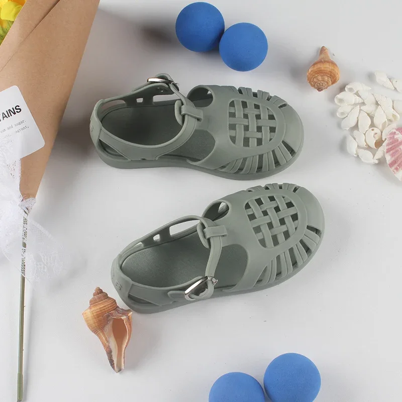 Children Summer Jelly Shoes Kid Solid Color Sandals Boys Girls Casual Beach Flat Bottom Hole Shoes Hollow Out Ventilate Sandals