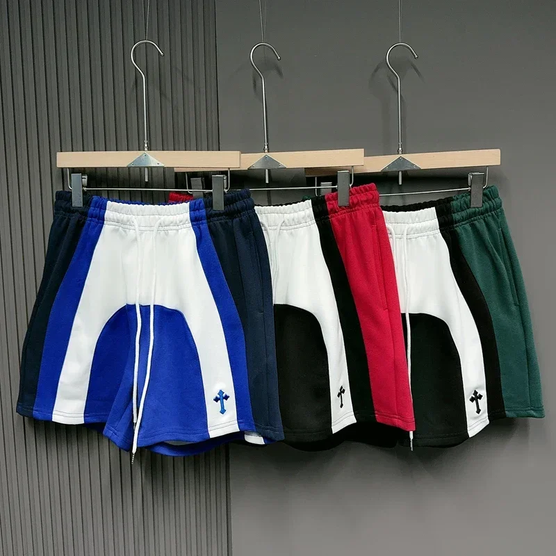 

Спортивные шорты Tide Splice Color с вышивкой и крестообразной биркой, баскетбольные шорты для мужчин и женщин, летние свободные свободные шорты на шнурке
