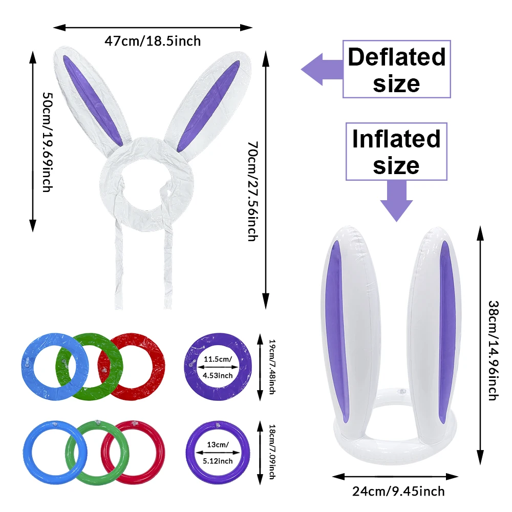 1 pezzo di giocattolo gonfiabile in PVC orecchio di coniglio atmosfera palloncino puntello Gioco per feste di Pasqua Gioco a cerchio Cerchio da lancio Giocattolo a cerchio di Pasqua