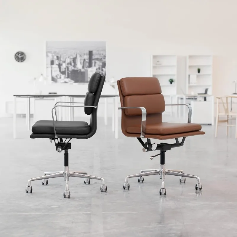 Office Chair - Mid Back Desk Chair with Arm Rest, Swivel & Cushion Availability, Made of Faux Leather, Brown, Computer Chair